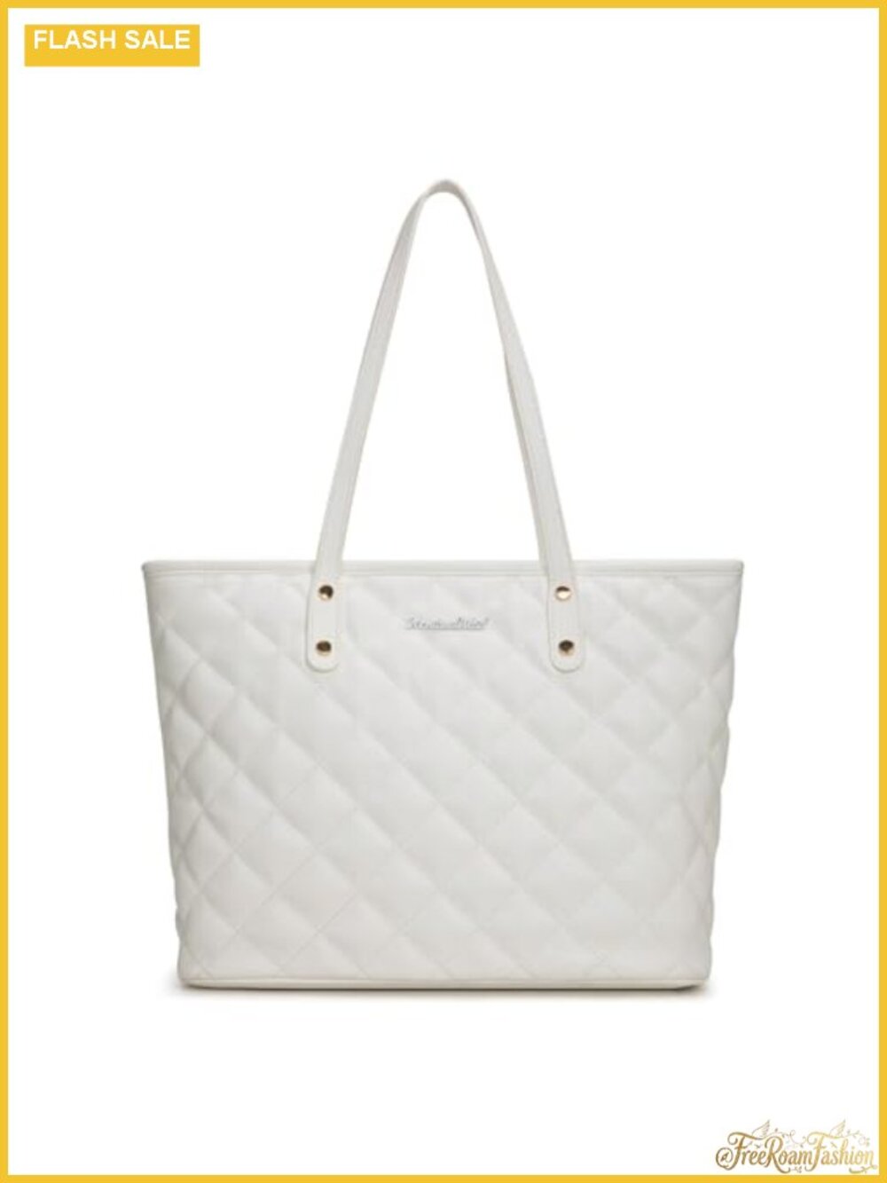 Quilted Vegan Leather Tote Bag with Top Zipper, Shoulder Handbag for Women